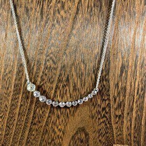 Silver-Tone Necklace With Clear Rhinestones On Curved Bar & Adjustable Chain